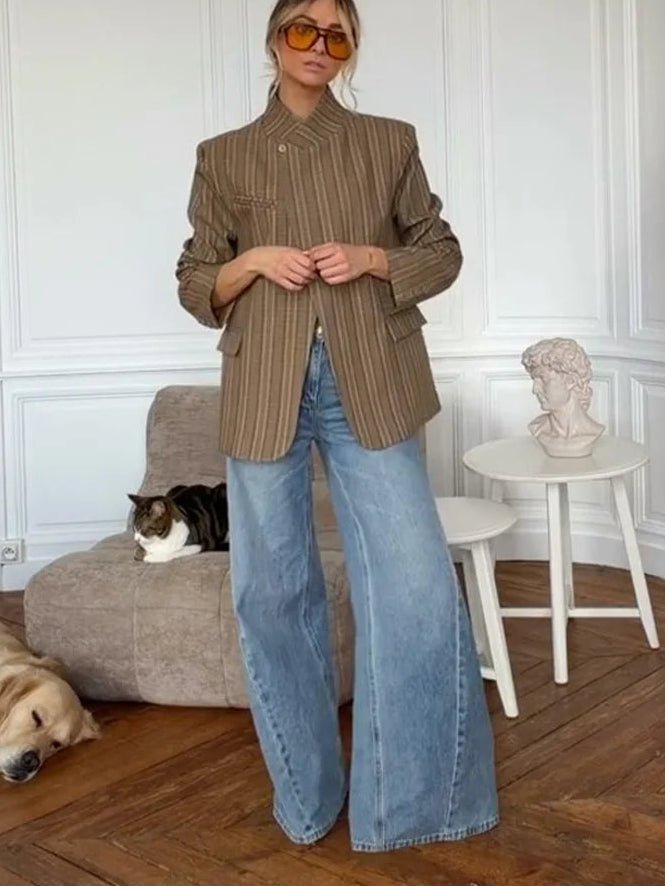 Chaqueta de traje Willow a rayas con cuello mao
