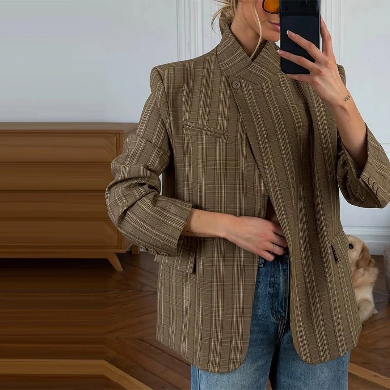 Chaqueta de traje Willow a rayas con cuello mao