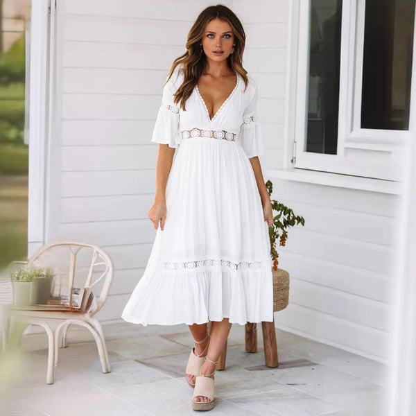 Vestido midi de encaje con escote en V Winona
