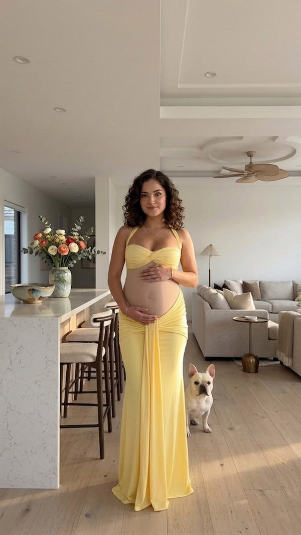Vestido largo ajustado Ximena de malla con lazo en la cintura