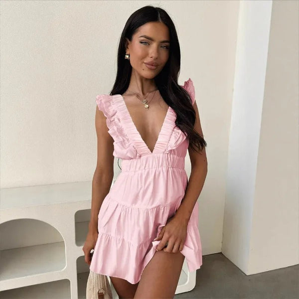 Zelia V-Neck Ruffle Sleeveless Dress