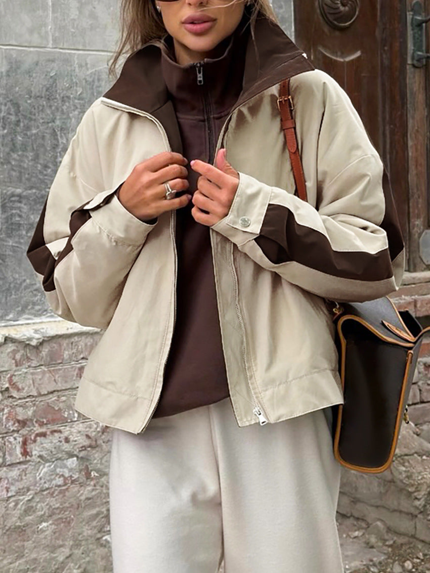 Chaqueta con cremallera y raya en contraste Demi