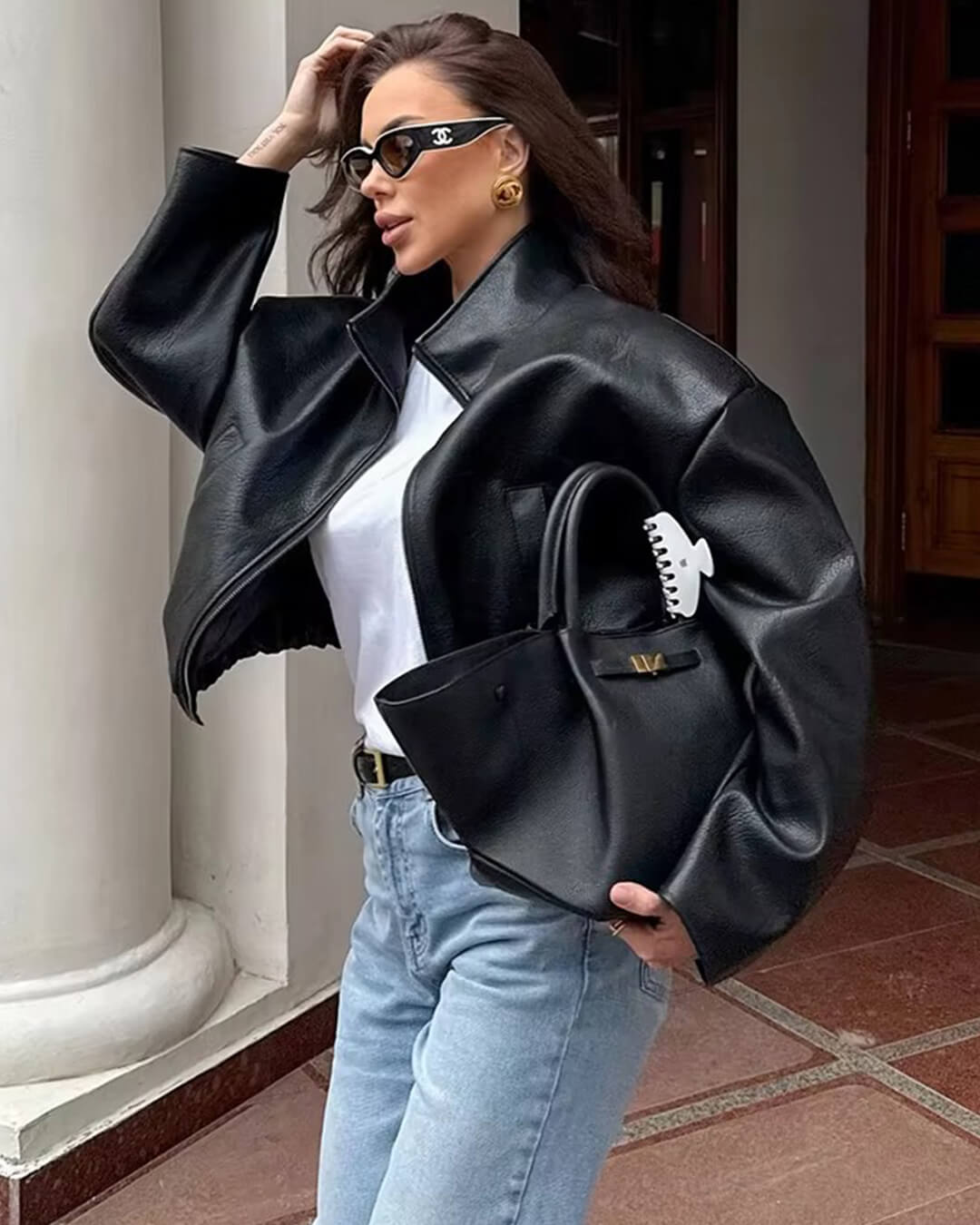Chaqueta de cuero con cremallera Zip