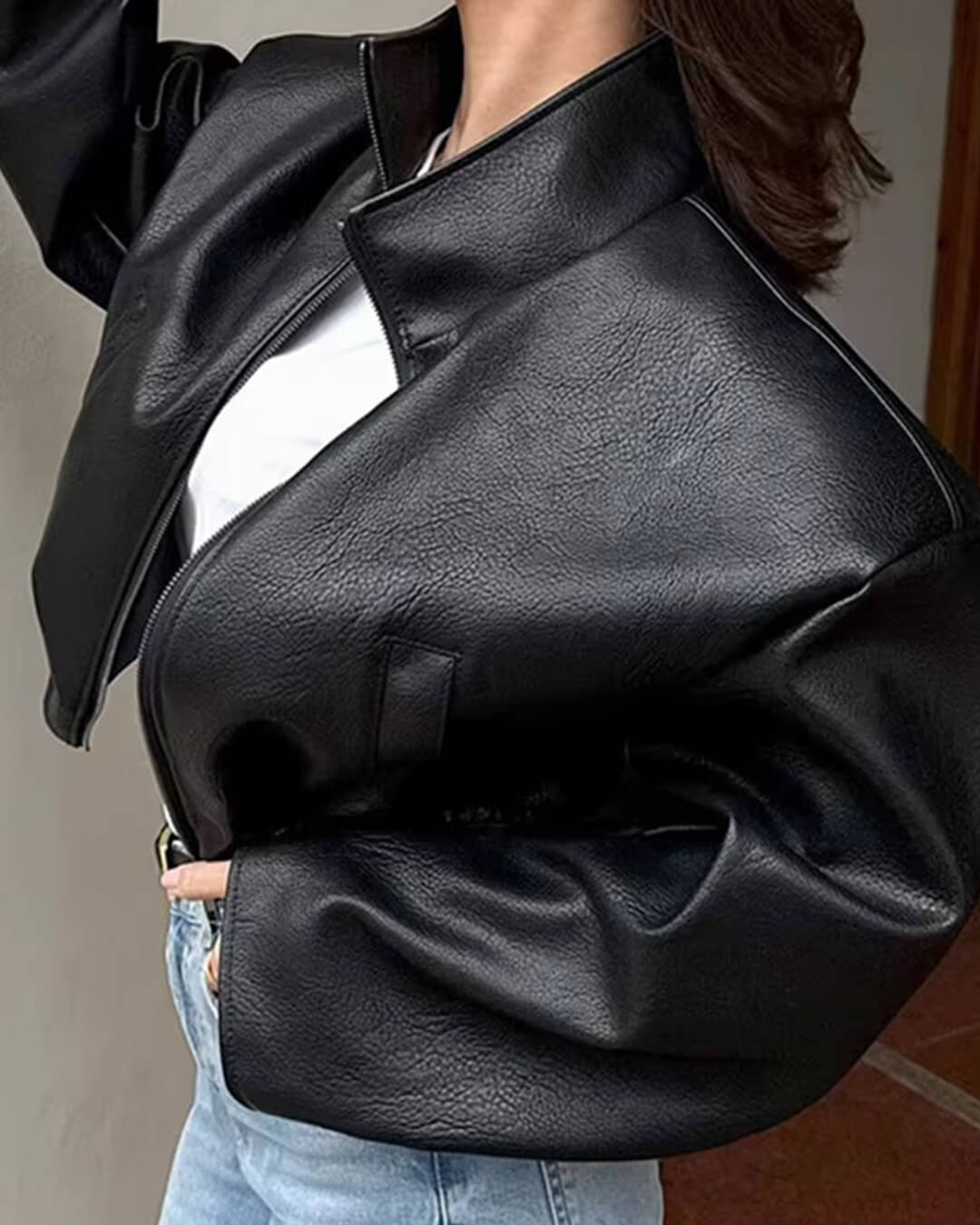 Chaqueta de cuero con cremallera Zip
