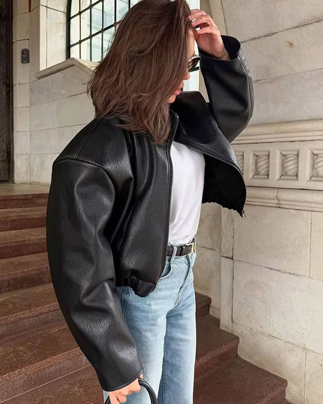 Chaqueta de cuero con cremallera Zip