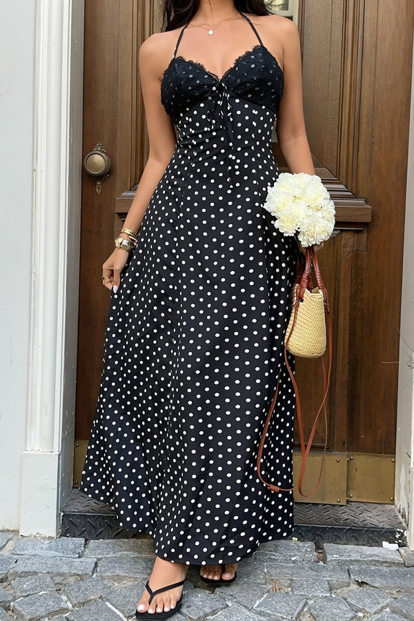 Vestido largo halter con lunares Zoe