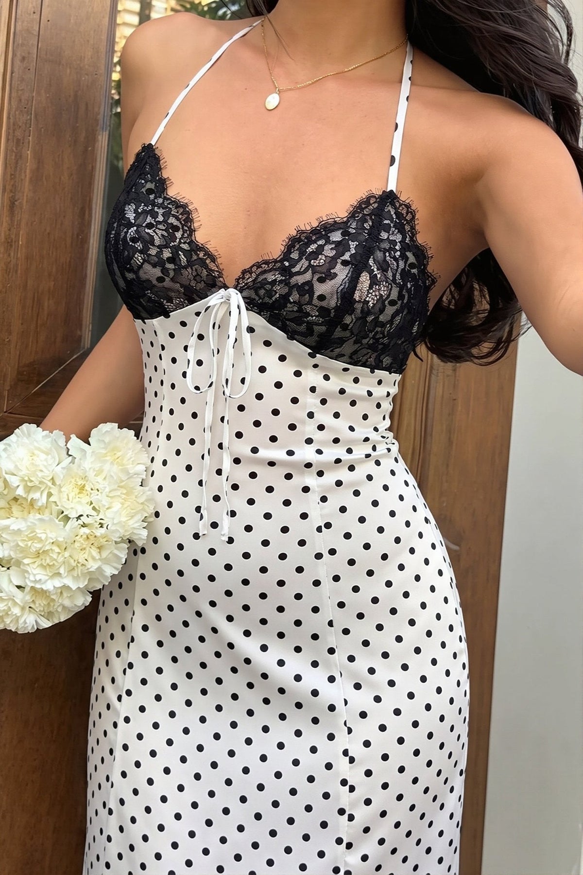Vestido largo halter con lunares Zoe