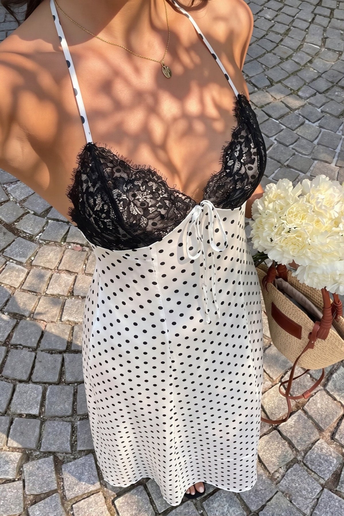 Vestido largo halter con lunares Zoe