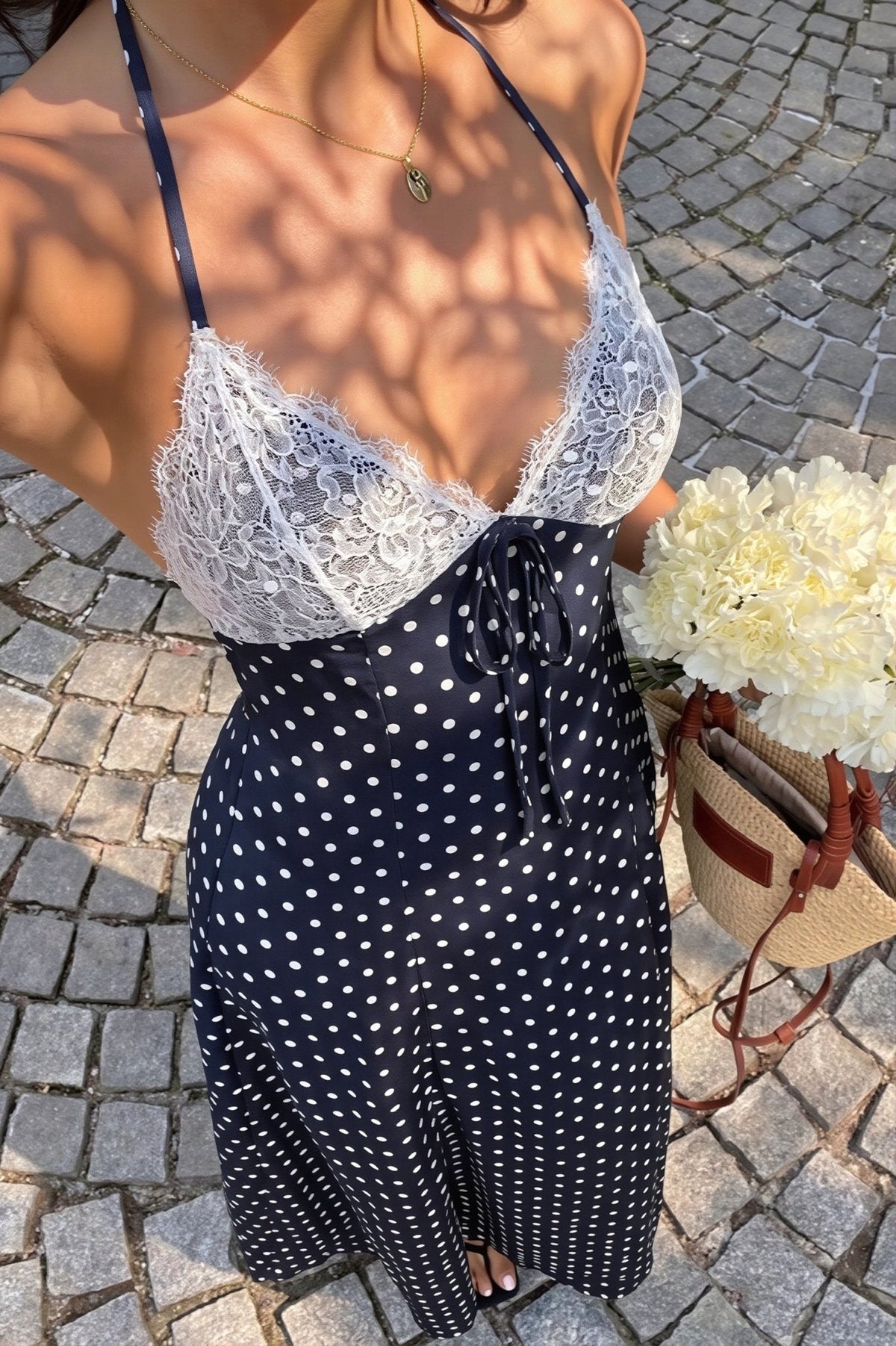 Vestido largo halter con lunares Zoe