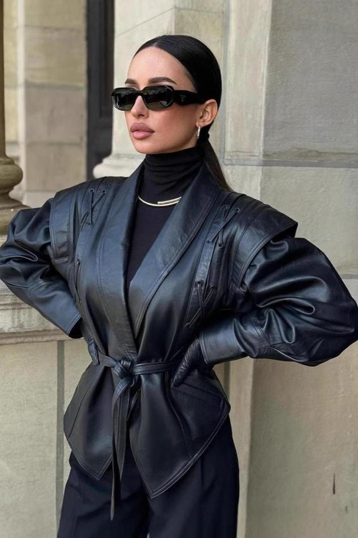 Chaqueta de cuero estilo motociclista Zyra