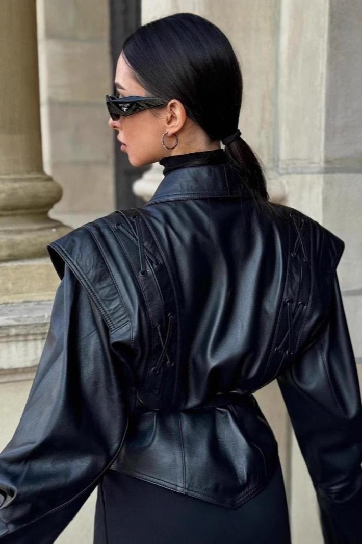 Chaqueta de cuero estilo motociclista Zyra
