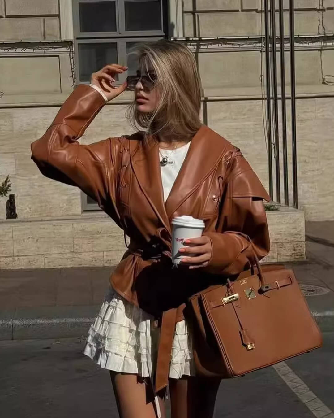 Chaqueta de cuero estilo motociclista Zyra
